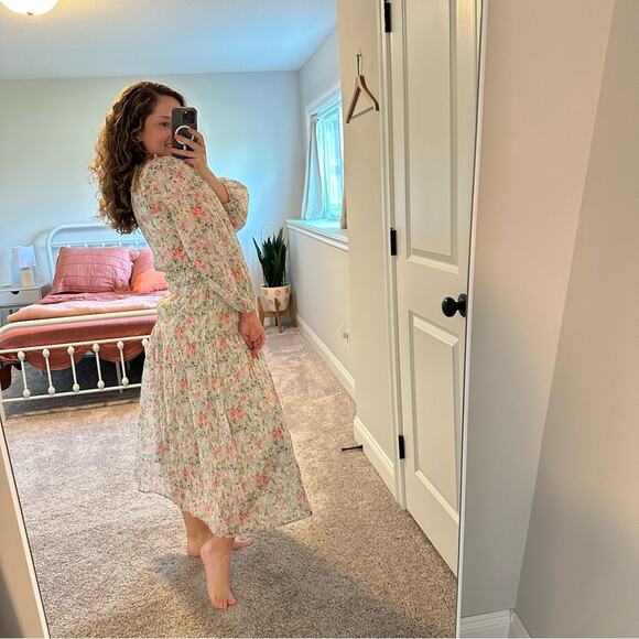 NWT THE GREAT. Gray Cotton Floral Maxi Dress 0 Small - Picture 3 of 15